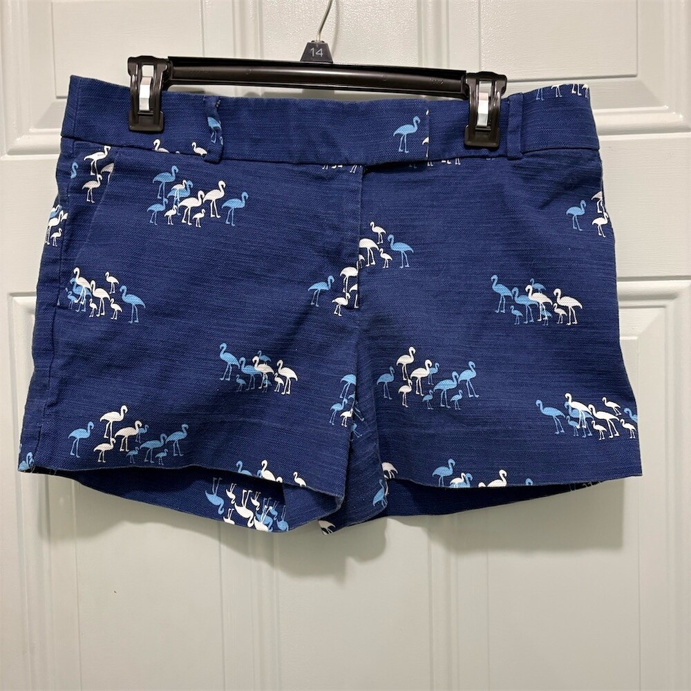 LOFT Riviera Shorts Womens Size 6 Navy Blue Flamingo Print Flat Front